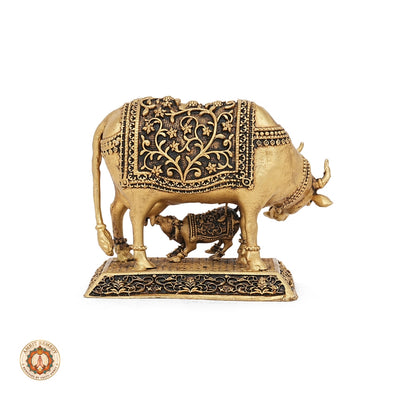 Brass Kamadhenu with Calf Idol for Abundance, Fertility & Peace
