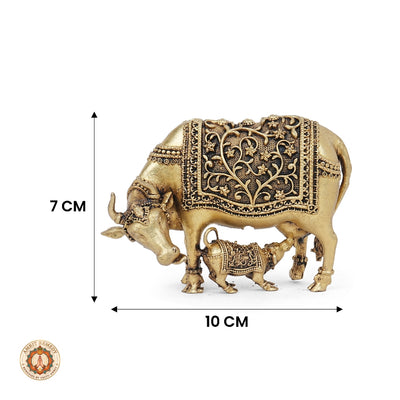 Brass Kamdhenu Cow and Calf Murti for Abundance, Wish Fulfillment & Domestic Peace
