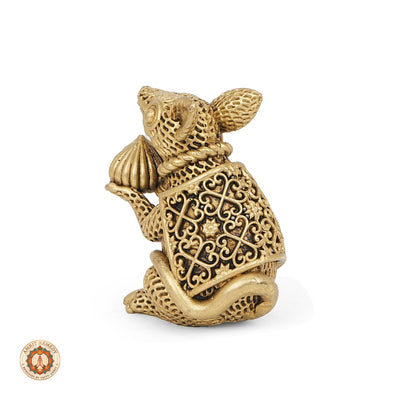 Brass Mooshak Vahana Murti with Modak for Home Mandir & Office Desk (9 cm)