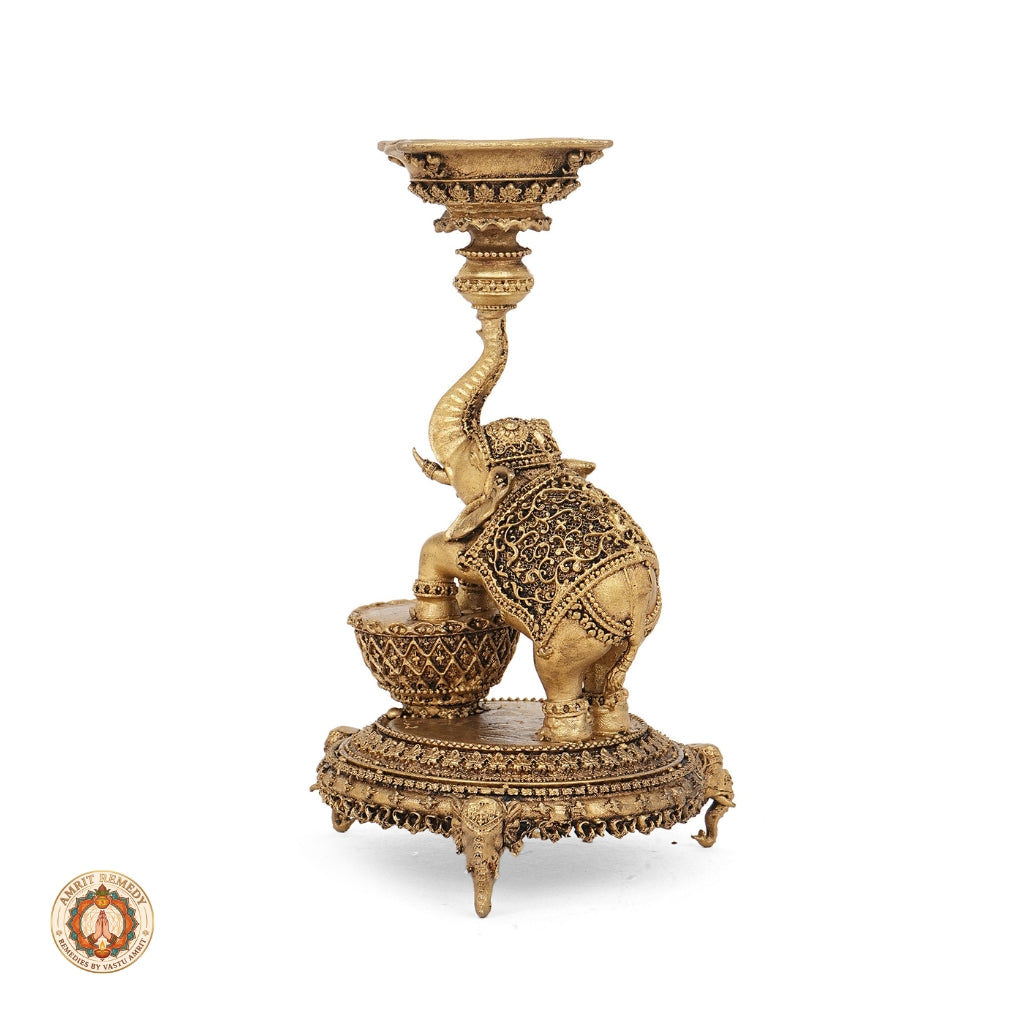Brass Royal Elephant Diya Stand for Home Temple & Decor