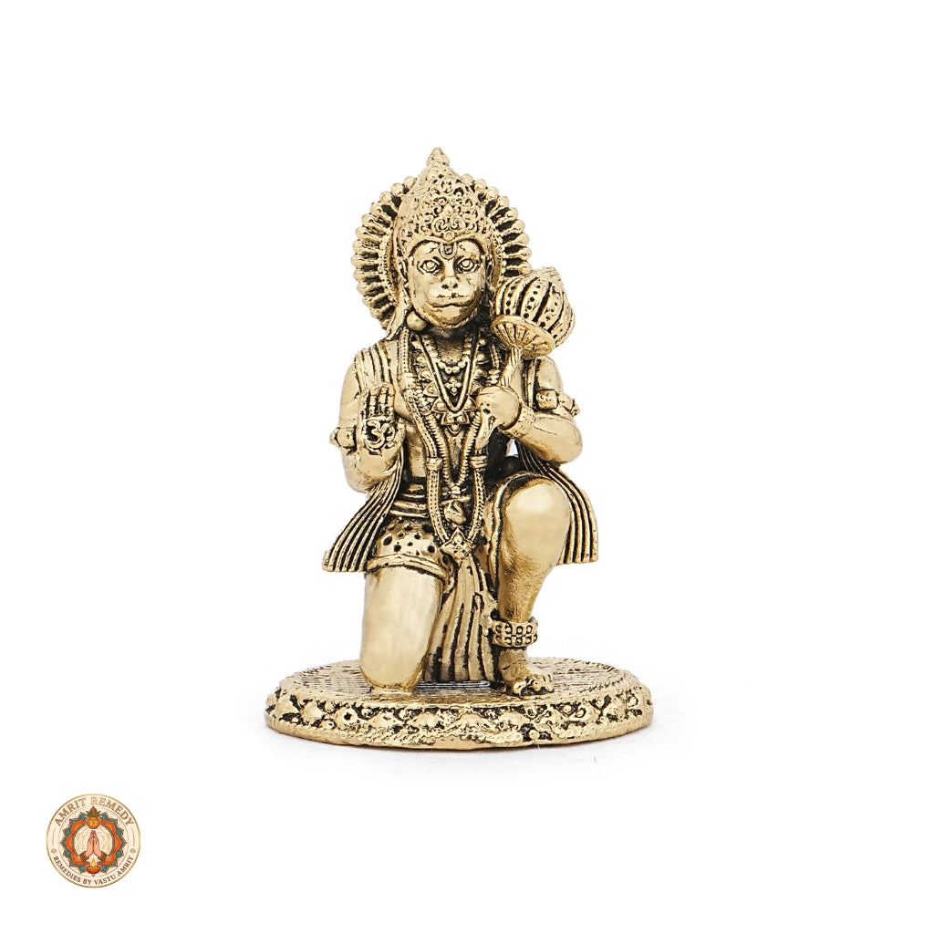 Brass Veer Hanuman Ji Murti for Car Dashboard, Desk & Mandir