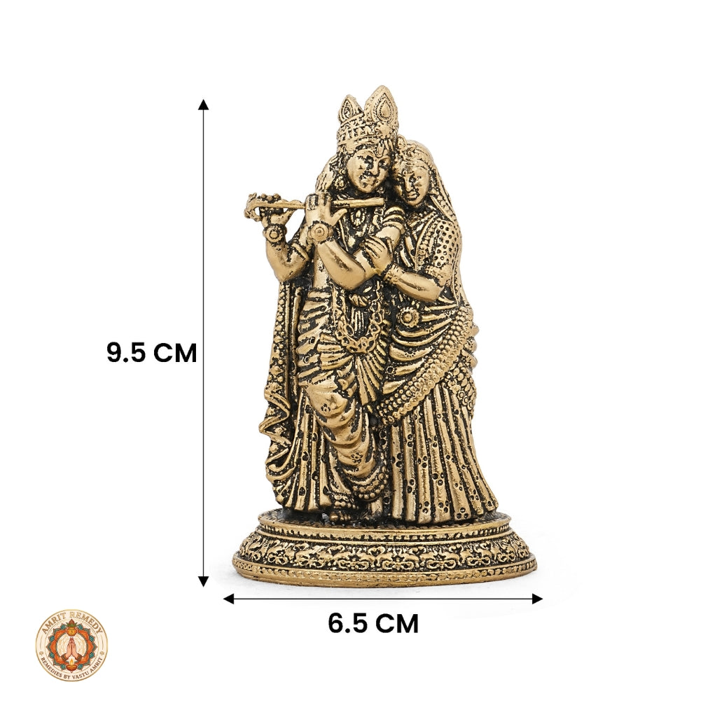 BrassRadha Krishna Murti for Home Temple & Car Dashboard (9.5 cm)