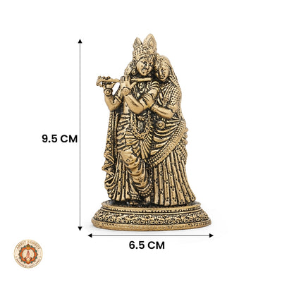 BrassRadha Krishna Murti for Home Temple & Car Dashboard (9.5 cm)