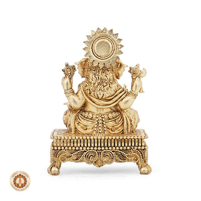 Brass Ganesha Murti on Chowki for Mandir & Office Desk