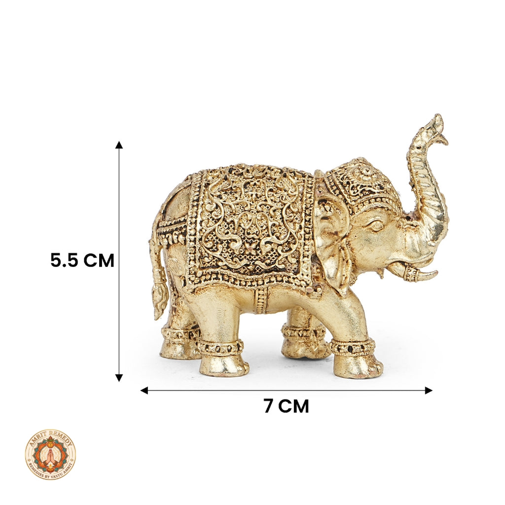 Brass Trunk-Up Elephant Idol for Wealth, Luck & Authority (5.5 cm)