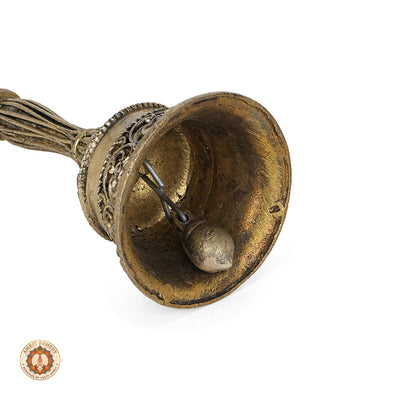 Brass Mandir Ghanti with Intricate Floral Scroll Carvings (14.5 cm)