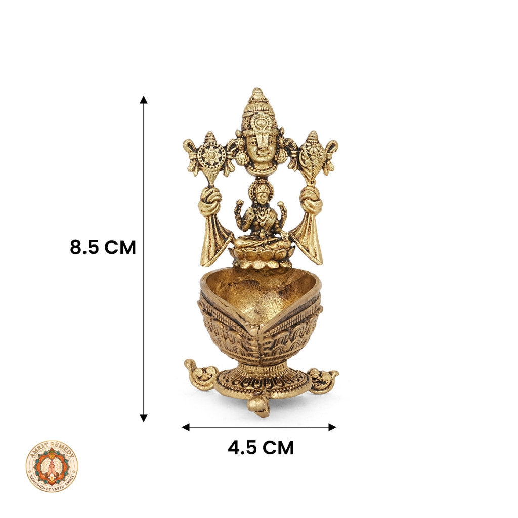 Brass Lakshmi Venkateswara Deepam for Vastu, Prosperity & Puja (8.5 cm)