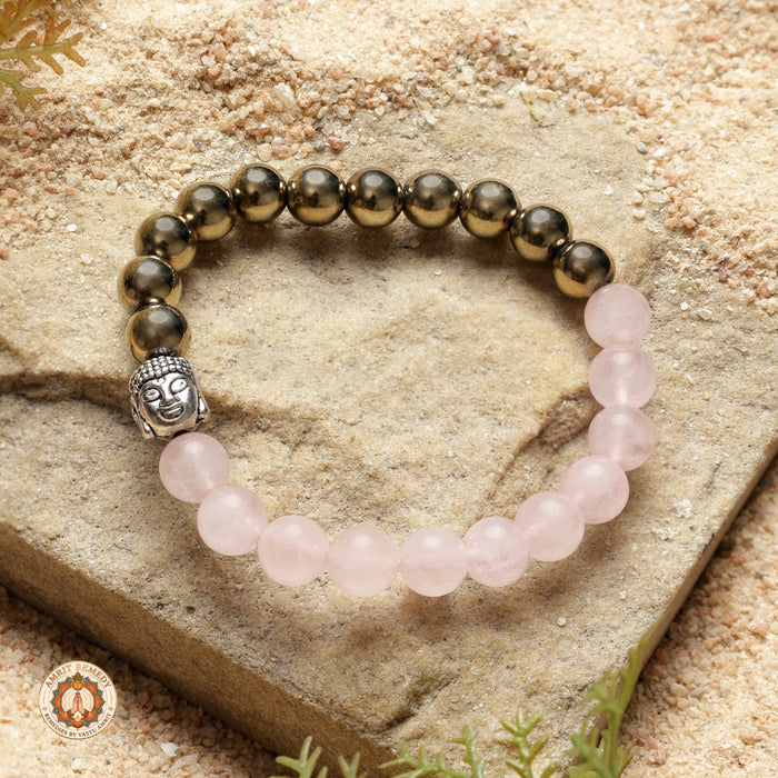 Rose Quartz & Golden Pyrite Bracelet with Buddha