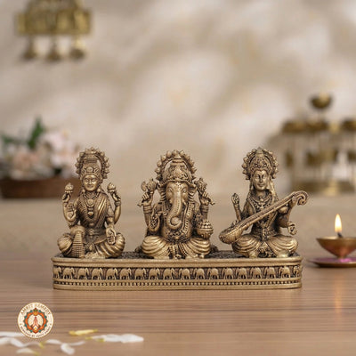 Brass Laxmi Ganesh Saraswati Murti for Home Temple & Office (3 Inch)