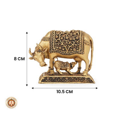 Brass Kamadhenu with Calf Idol for Abundance, Fertility & Peace