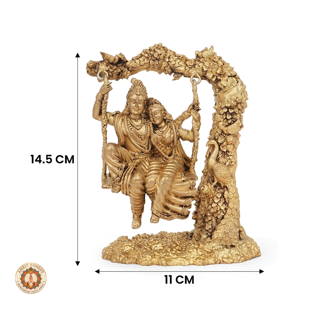 Brass Radha Krishna on Jhula Murti for Home Temple & Decor