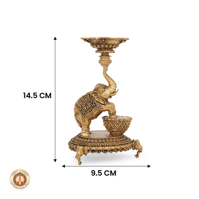 Brass Royal Elephant Diya Stand for Home Temple & Decor
