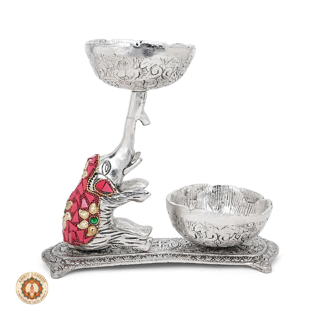 Auspicious Elephant Diya & Prasadam Bowl Set for Mandir, Diwali & Luxury Gifting