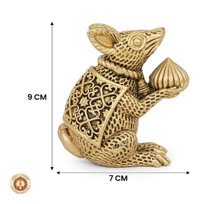 Brass Mooshak Vahana Murti with Modak for Home Mandir & Office Desk (9 cm)