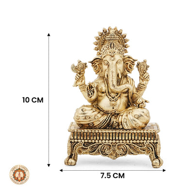 Brass Ganesha Murti on Chowki for Mandir & Office Desk