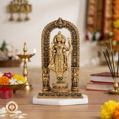 Brass Ayodhya Ram Lalla Murti with Ornate Prabhavali & Bow (13CM)
