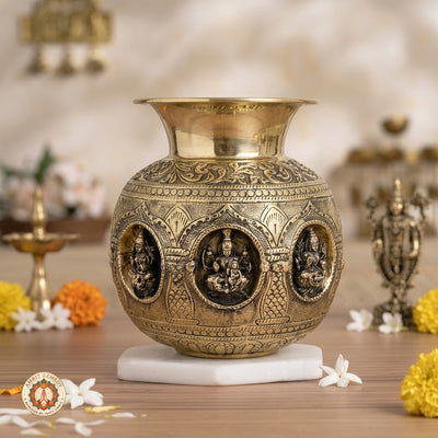 Brass Ashta Lakshmi Kalash for Pooja Room & Kalash Sthapana