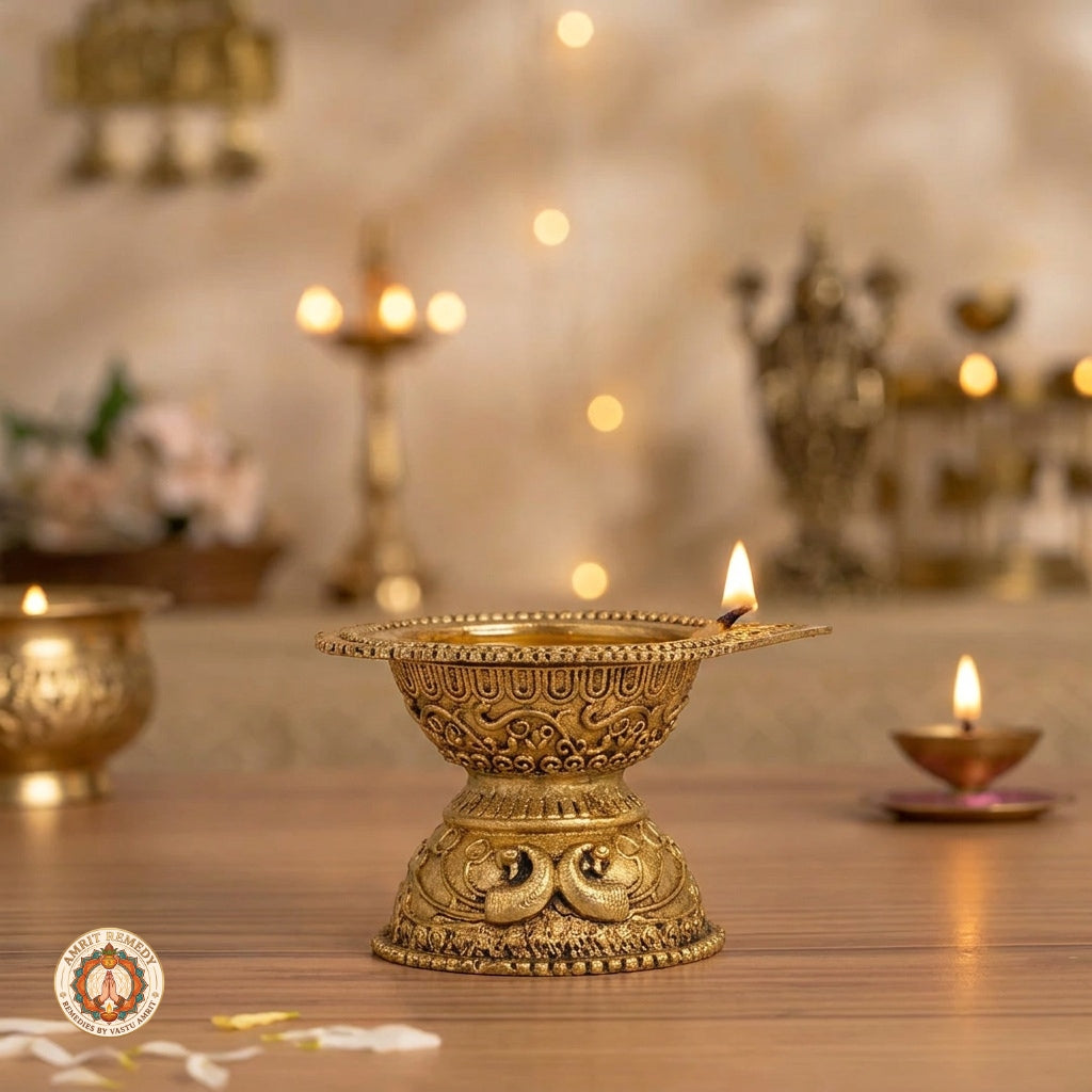 Brass Mayur Oil Lamp for Diwali, Puja & Vastu