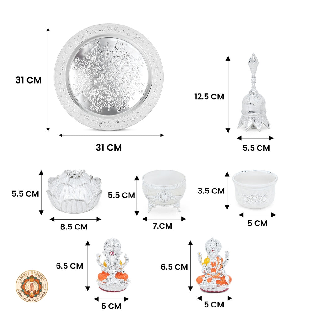 Auspicious Silver Plated Complete Mandir Thali Set in Leatherette Suitcase Gift Box