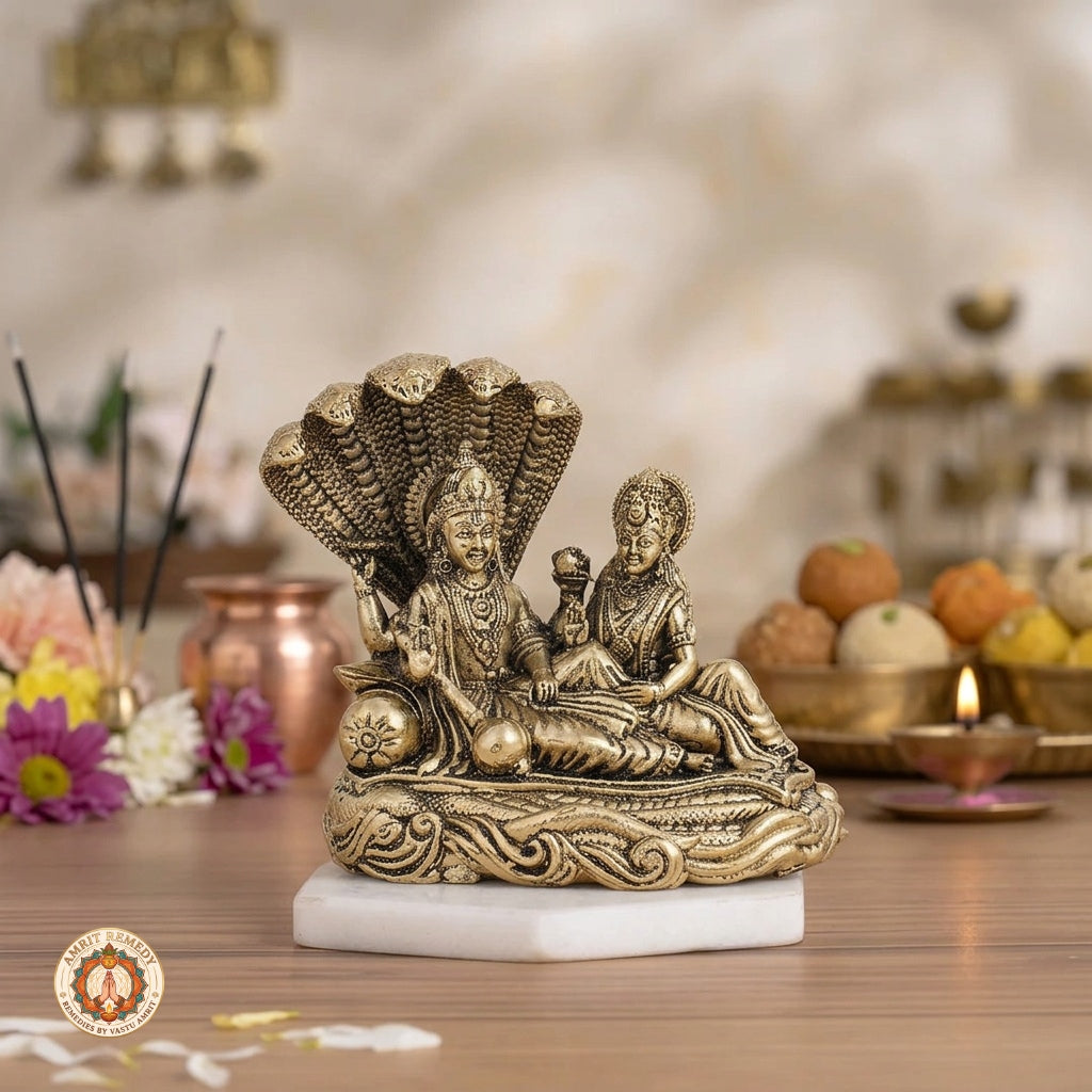 Brass Vishnu Lakshmi Sheshnaag Murti for Mandir & Home Decor