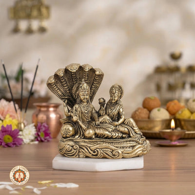 Brass Vishnu Lakshmi Sheshnaag Murti for Mandir & Home Decor