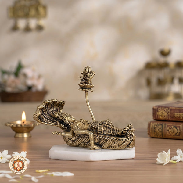 Brass Padmanabha Swamy Murti for Cosmic Peace, Vastu & Pooja