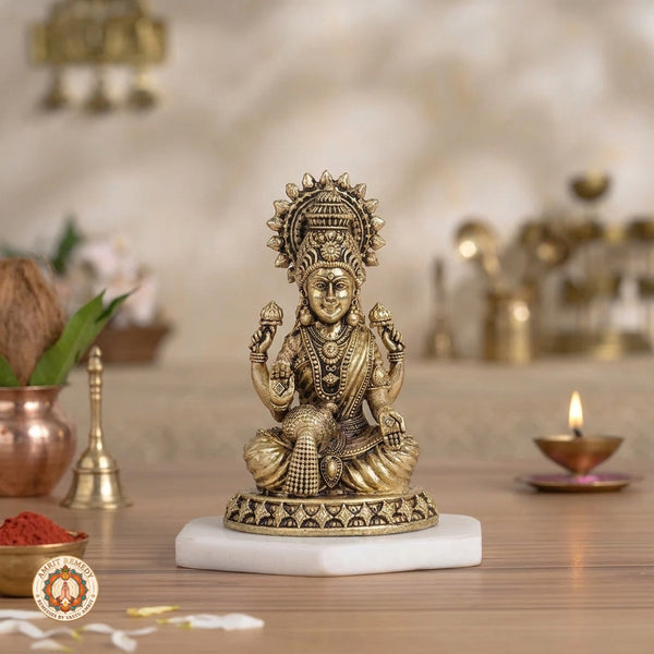 Brass Lakshmi Mata Murti for Home Mandir & Diwali Puja (9 cm)